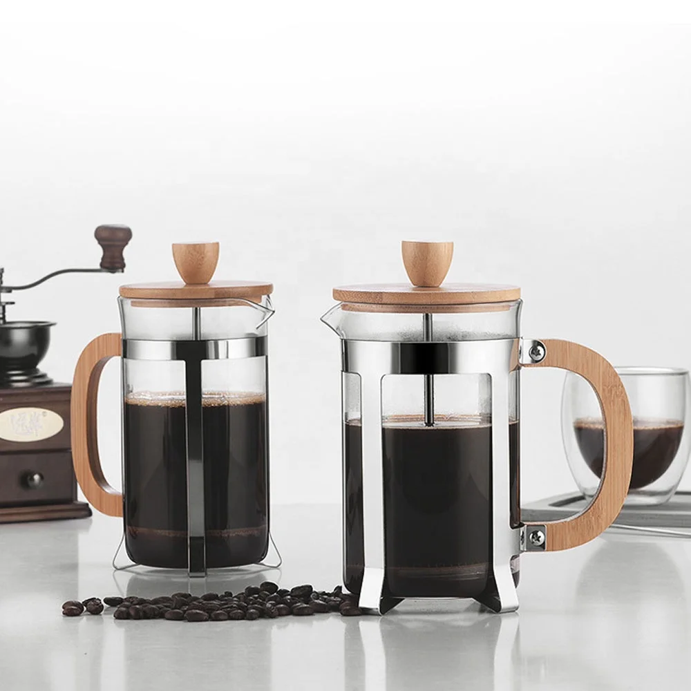 Coffee Tea Press - หม้อกดสแตนเลสขนาด 350/600 มล. เกรดสำหรับอาหาร พร้อมด้ามจับไม้ แบบกดฝรั่งเศส