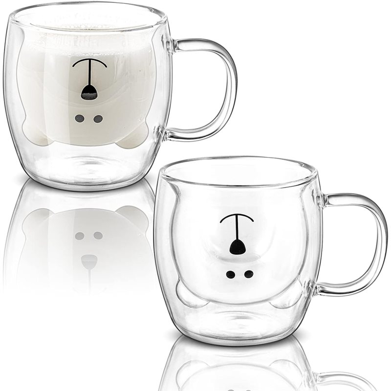 Double Wall Mug - แก้วมัคเก็บความร้อนสองชั้นลายหมีน่ารัก A76I แพ็ค 2 ใบ ขนาด