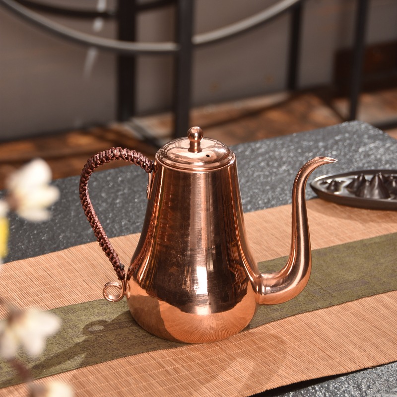 Pour Over Kettle - กาต้มน้ำทองแดงแท้ทรงคอห่าน งานแฮนด์เมด ตีขึ้นรูปด้วยมือ ใช้สำหรับชงกาแฟแบบเท กาต้มน้ำชาปากแคบ เครื่องชงกาแฟทองแดงแท้