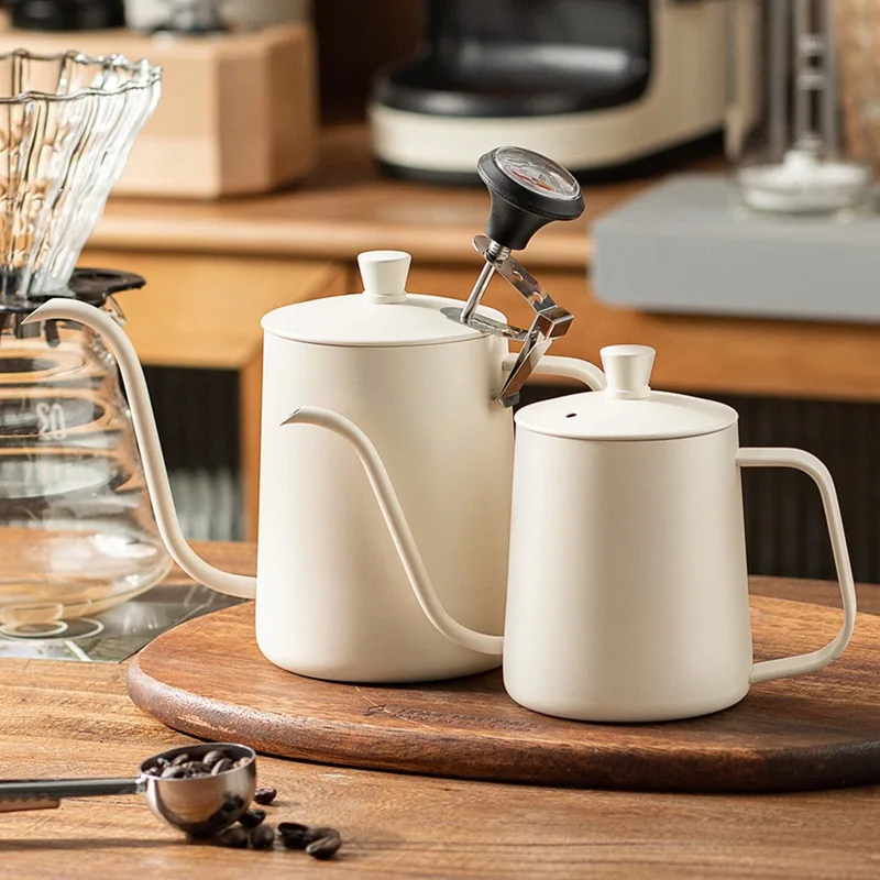 Pour Over Kettle - กาต้มน้ำสแตนเลสแบบกู๊สเนค พร้อมฝาปิด สำหรับชงกาแฟแบบเท ไม่ติดกระทะ ทำความสะอาดง่าย อุปกรณ์บาริสต้าสำหรับใช้ในบ้าน