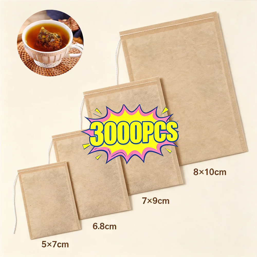 Coffee Tea Spices - ถุงกรองชาแบบใช้แล้วทิ้ง 100/3000 ชิ้น พร้อมเชือกรูด ถุงกระดาษย่อยสลายได้สำหรับใส่เมล็ดกาแฟ เครื่องเทศ