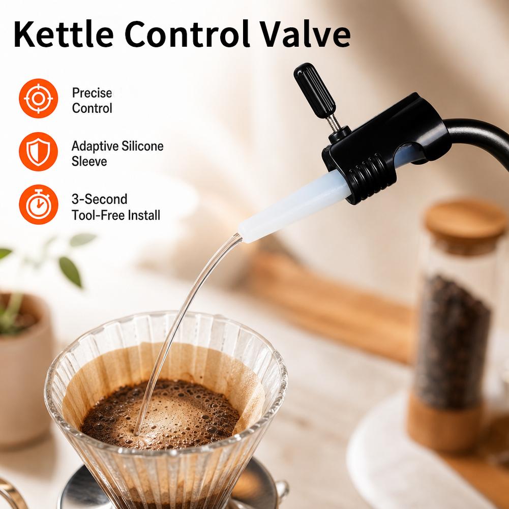 Pour Over Kettle - วาล์วควบคุมน้ำสำหรับกาแฟและชา พร้อมปลอกซิลิโคน กาต้มน้ำสำหรับชงกาแฟแบบเทน้ำ พร้อมพวยกาซิลิโคน วาล์วควบคุมน้ำสำหรับกาต้มน้ำ