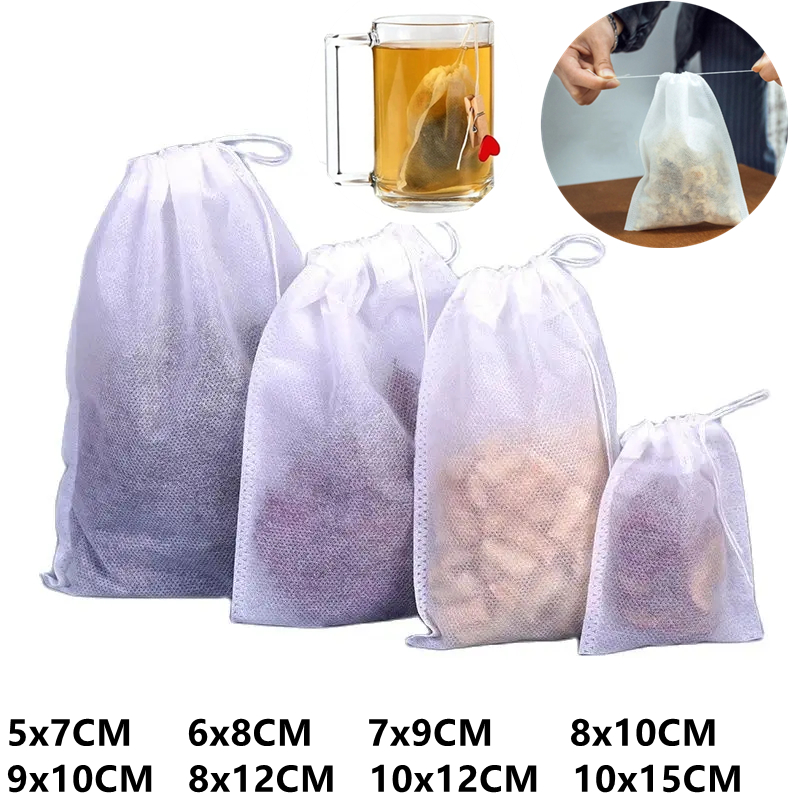Coffee Tea Spices - ถุงกรองชาผ้าไม่ทอแบบใช้แล้วทิ้งสําหรับถุงชากาแฟเครื่องเทศพร้อมถุงชาเปล่าพร้อมถุงกรองไนลอนแบบสตริง