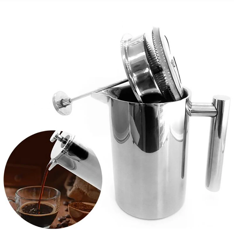 Coffee Tea Press - กระติกกาแฟแบบสองชั้นเก็บความร้อนพร้อมตัวกรอง ทนความร้อน ชงกาแฟแบบเฟรนช์เพรส ป้องกันสนิม ใช้สำหรับชงชาได้ มาตรฐานสำหรับอาหาร