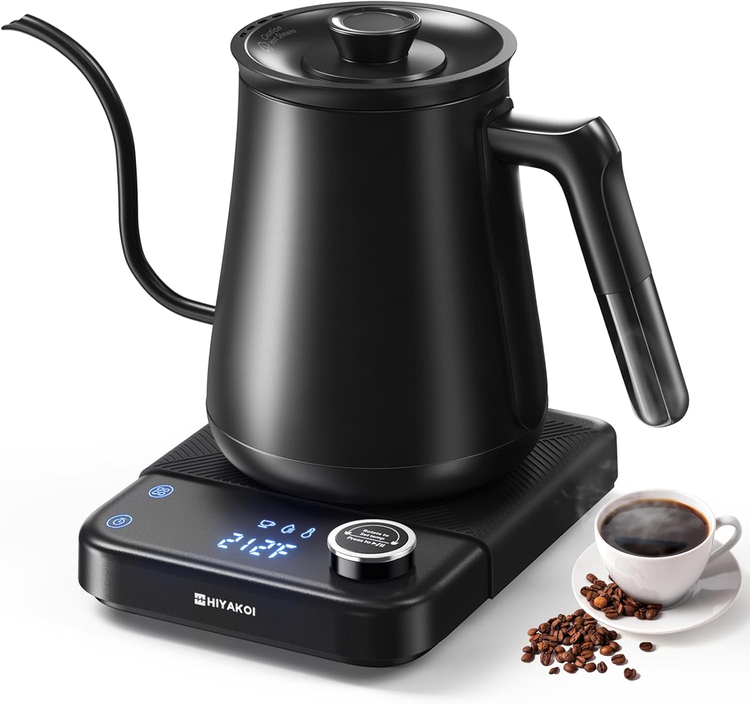 Pour Over Kettle - กาต้มน้ำไฟฟ้าแบบคอห่าน ±1 ℉ ควบคุมอุณหภูมิได้, กาต้มน้ำแบบเทสำหรับกาแฟและชา, ระบบทำความร้อนเร็ว