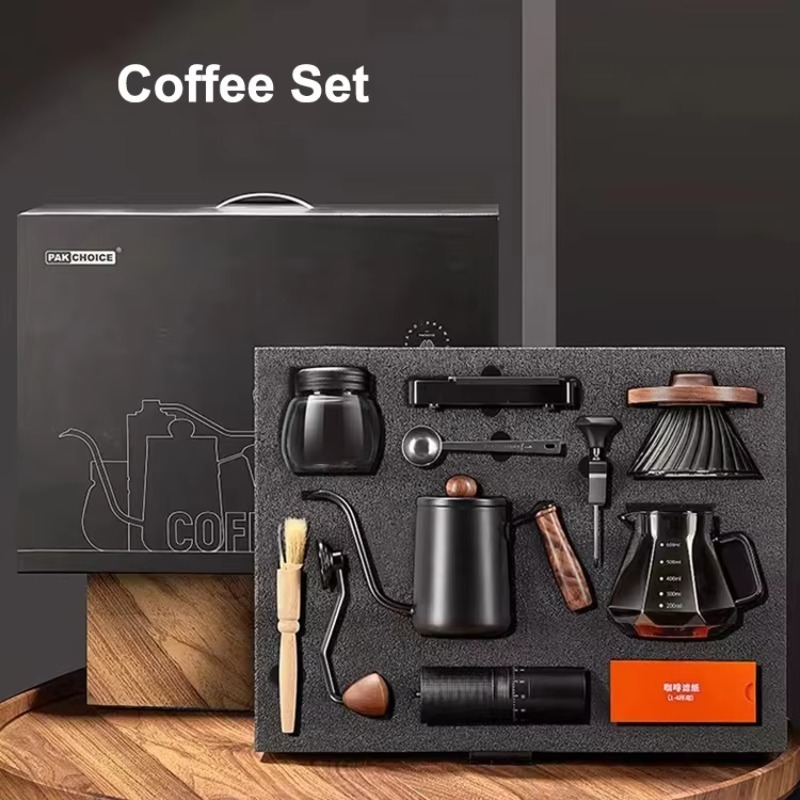 Pour Over Kettle - ชุดกาแฟสำหรับเดินทาง 10 ชิ้น ประกอบด้วยเครื่องบดกาแฟแบบมือหมุน ถ้วยกรอง กาแฟดริป