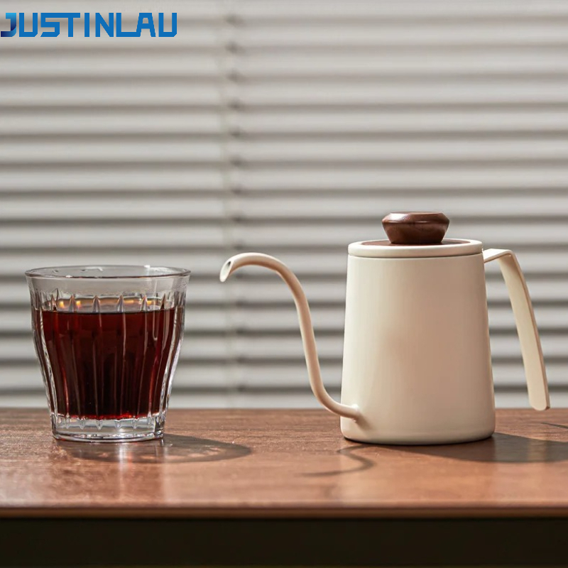 Pour Over Kettle - JUSTINLAU หม้อต้มกาแฟแบบเทน้ำ 304 สแตนเลส พร้อมพวยกาแบบคอห่านสำหรับควบคุมการไหลอย่างแม่นยำ กาต้มน้ำแบบหัวหยดละเอียด