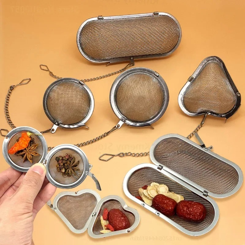 Coffee Tea Spices - กระชอนกรองชา/กาแฟ สแตนเลส รูปทรงวงรี/หัวใจ/ทรงกลม พร้อมสายคล้อง